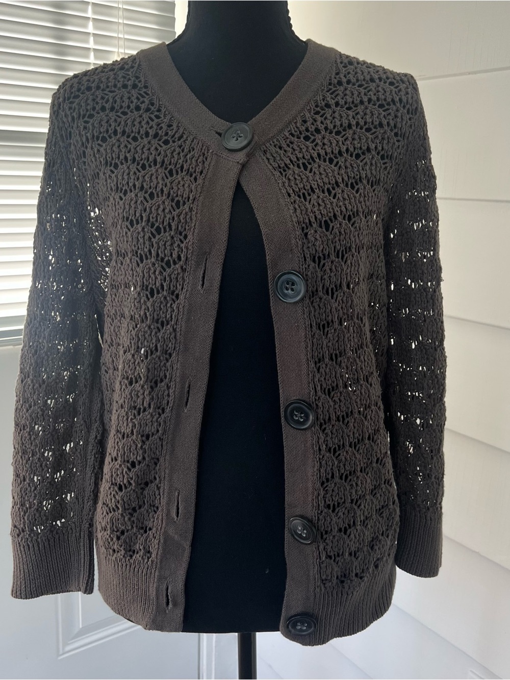 Old Navy Y2K Cottagecore Dark Brown Open-Knit Button Cardigan